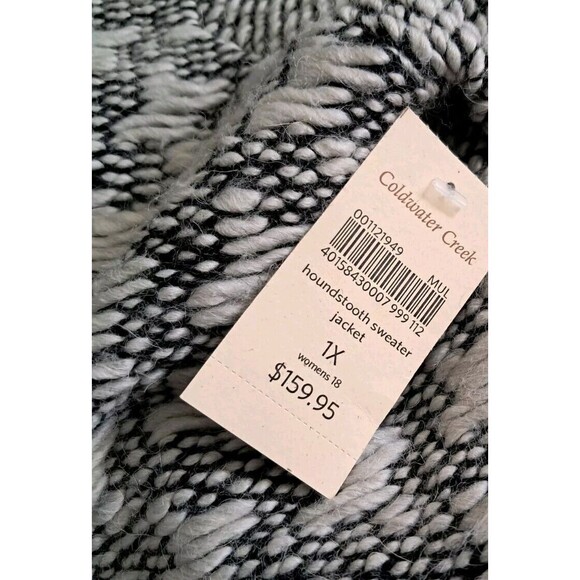 NWT Coldwater Creek Houndstooth Sweater Jacket Womens 1X Gray Alpaca Mohair Wool - Picture 2 of 13